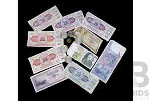Collection of International Coins and Banknotes, Including Yugoslavia, America and More