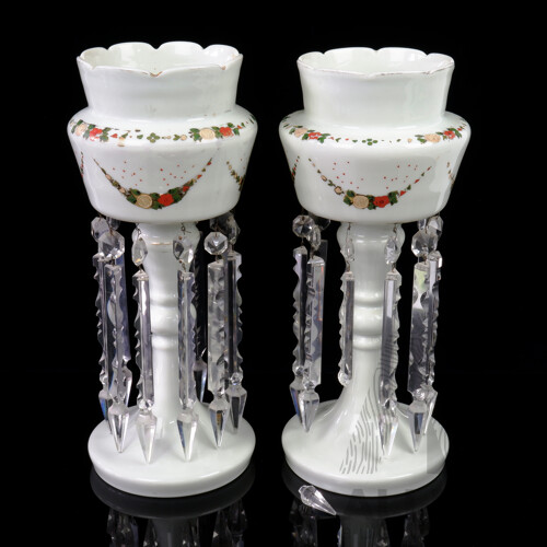 Pair of Victorian Milk Glass Lustres - Lot 1400021 | ALLBIDS