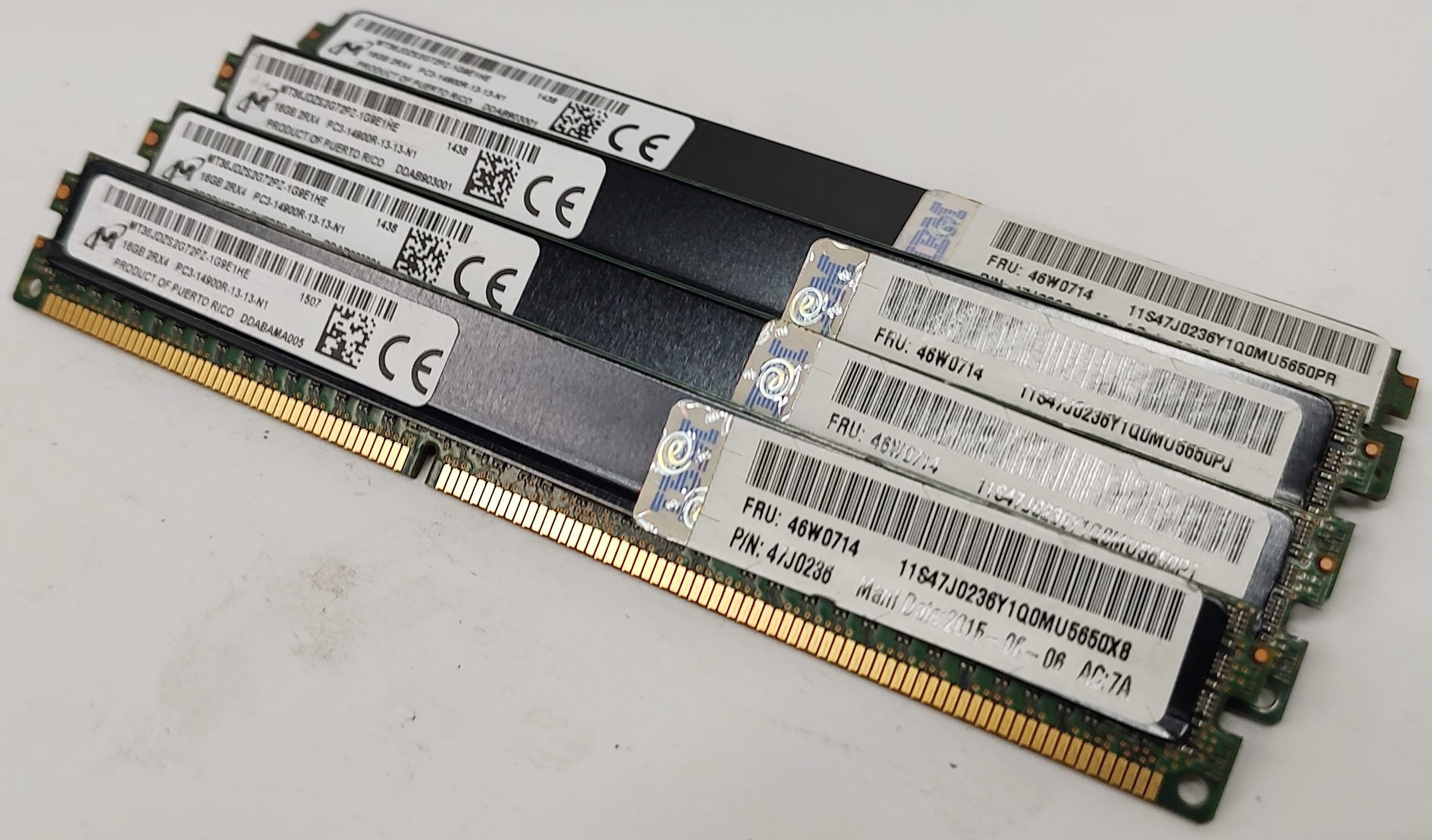 Micron (MT36JDZS2G72PZ-1G9E1HE) 16GB Dual Rank ECC DDR3 VLP RAM - Lot of  Four