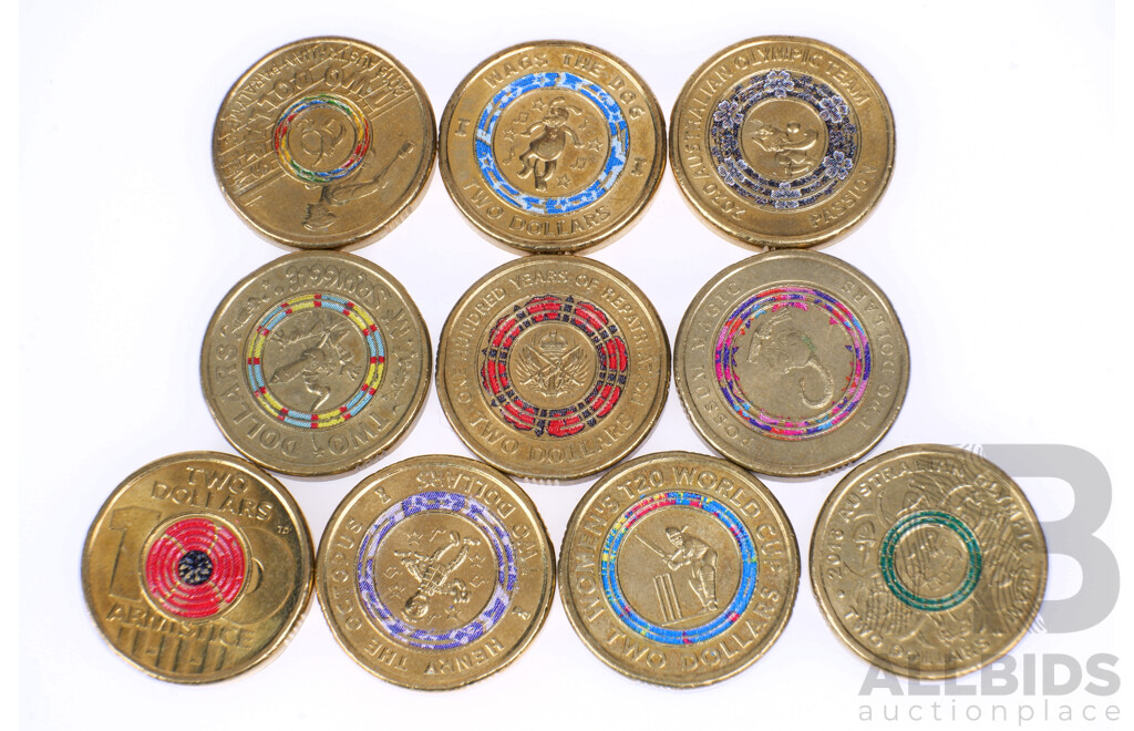 Ten Coloured 2 Coins, Including Lot 1469711 ALLBIDS